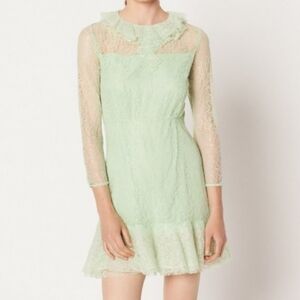 SANDRO Cocqette Ruffled corded lace mini dress,  Mint Green, Size 8